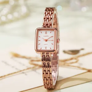 Orologio al Quarzo Rettangolo da Donna di Lusso Elegante Cinturino a Bracciale in Lega Oro Rosa Quadrante Semplice per Donna