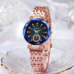 GoGoey Damen Quarzuhr Mode Roségold Legierung Mesh Kette Armband Strass Sternenhimmel Zifferblatt Facettiertes Glas Armbanduhr