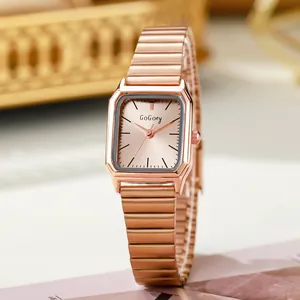 Elegant rose gold vintage rectangular watch for women with a flexible expansion band