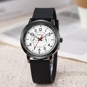 Orologio sportivo KAQINUO da uomo con quadrante bianco e cinturino in silicone nero chic