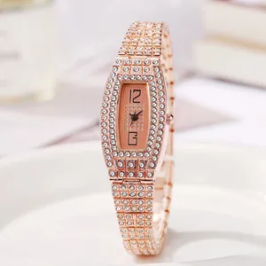Montre à Quartz de Luxe pour Femme Ovale Incrustée de Strass Bracelet en Alliage Montre-Bracelet de Mode Elégante Cadeau Femme