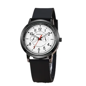 Orologio sportivo al quarzo da uomo con cinturino in silicone nero e quadrante bianco a 45°