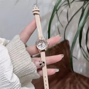 Vintage Women Quartz Watch Small Round Dial Rose Gold Alloy Case Thin PU Leather Strap Fashion Ladies Wristwatch Jewelry