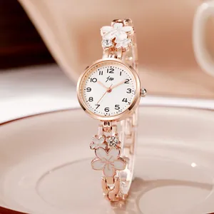 Fashion Women Quartz Watch Elegant Alloy Bracelet Wristwatch With Rhinestone Flower Decor Dial Analog Pointer Watch Daily Accessory
