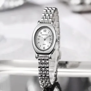 Elegante silberne Damen-Quarzuhr in Ovalform mit Edelstahl-Gliederarmband von Doukou