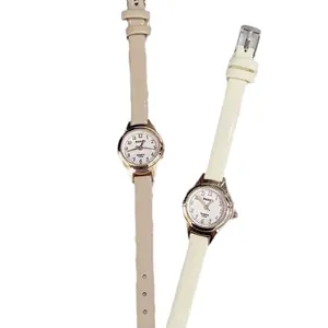 Elegant ladies quartz watches with slim leather straps in white and beige colors