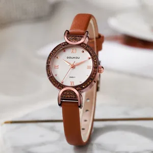 Damen Quarz Uhr Mit Kunstleder Armband Strassbesetzt Roségold Gehäuse Römische Zahlen Elegante Analog Armbanduhr Geschenk