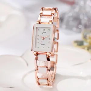 Elegante Damen Rechteckige Quarzuhr Legierung Strass Zifferblatt Mode Metallkette Armband Armbanduhr Büro Damen Schmuck