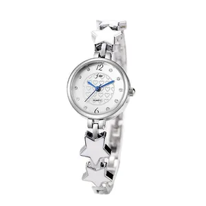 Women's quartz watch with silver star-shaped bracelet and heart pattern dial