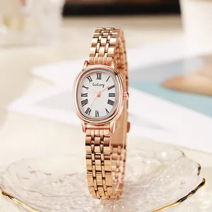 Elegant Oval Case Quartz Wristwatch For Women Metal Chain Strap Roman Numerals Analog Watch Fashion Minimalist Dress Watch