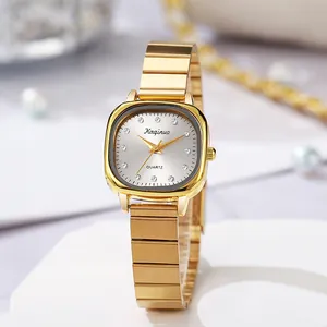 Luxury Women Quartz Watch Square Dial Rhinestone Markers Alloy Metal Strap Elegant Business Ladies Wristwatch Dress Watch