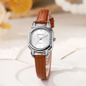Vintage Tonneau Women's Watch Elegant Quartz Wristwatch With Leather Mesh Strap ROSIVGA Minimalist Students Dress Watch