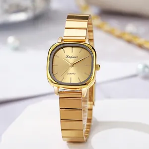 Vintage Women's Quartz Watch Square Dial Alloy Bamboo Joint Link Strap Fashion Elegant Gold Rose Gold Wristwatch For Lady