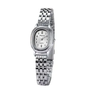 Orologio elegante da donna ovale in acciaio inossidabile argento con numeri arabi