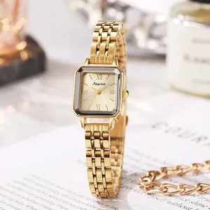 Montre à Quartz Carrée pour Femme Mode Vintage Bracelet en Métal Or Argent Chiffres Romains Petit Cadran Luxe Léger Montre-bracelet Élégante pour Dame
