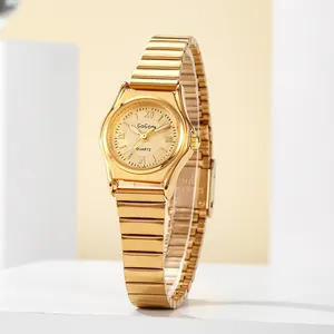 Vintage Dames Quartz Horloge Kleine Ronde Wijzerplaat Legering Kast Romeinse Cijfers Kunstleer Bamboe Metalen Band Mode