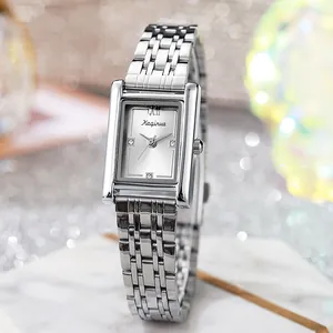 Luxus Damen Rechteckige Quarzuhr Gold Silber Legierung Metallarmband Römische Ziffern Zifferblatt Mode Analoge Armbanduhr Geschenk