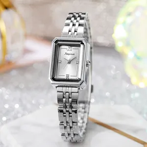 Elegant Rectangular Quartz Watch For Women Vintage Alloy Band Roman Numeral Rhinestone Dial Ladies Fashion Wristwatch
