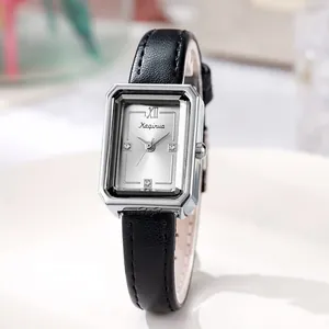 Vintage Rectangular Quartz Watch For Women Alloy Case PU Leather Strap Roman Numerals Elegant Ladies Fashion Wristwatch