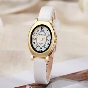 Elegant vintage ovaal goudkleurig horloge met witte krokodil lederen band voor dames