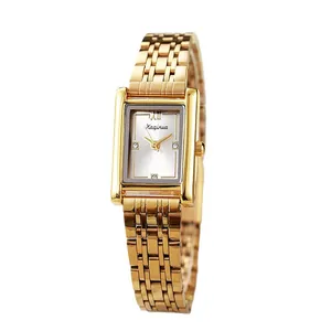 Elegante goldene quadratische Quarzuhr für Damen mit luxuriösem Metallarmband und Ziffern