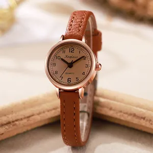 Damen Vintage Kleines Zifferblatt Quarzuhr Retro Minimalistisch Elegant Analog Armbanduhr Mode Schlankes PU Lederarmband Dress Watch