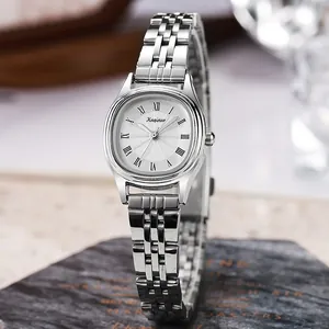Montre à Quartz Ovale pour Femme Vintage Élégant Bracelet en Chaîne Alliage Chiffres Romains Montre-Bracelet Métal Cadeau