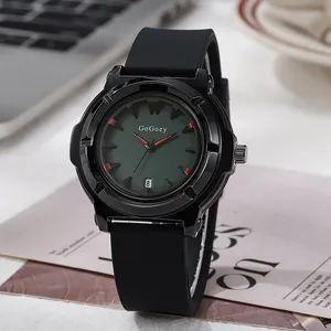 Orologio al quarzo nero alla moda con quadrante verde scuro, data e cinturino in silicone