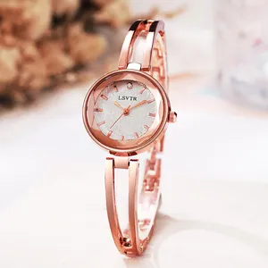 Elegant rose gold women's watch with matte dial and stylish hollow bracelet strap