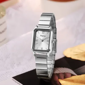 Elegante Rechthoekige Quartz Horloge Voor Vrouwen Minimalistische Roestvrij Stalen Schakelarmband Legering Kast Mode Dames Polshorloge Sieraden