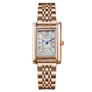 Elegant roségoud vierkant dameshorloge met Romeinse cijfers en een metalen horlogeband
