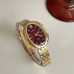 Orologio al Quarzo Ovale di Lusso da Donna Placcato in Oro Cinturino in Metallo Moda Elegante Orologio da Polso Regalo