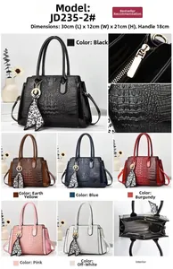Detail view of crocodile pattern handbag showing dimensions 30x12x21cm and zip closure