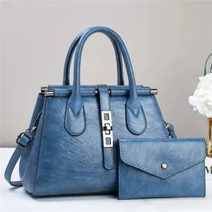 Women PU Leather Handbag Set Retro Textured Tote Shoulder Crossbody Bag With Wallet Lady Two Piece Purse For Daily Use