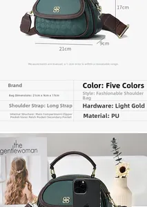 Detail view of dark green PU leather bag with circular embossing and size guide
