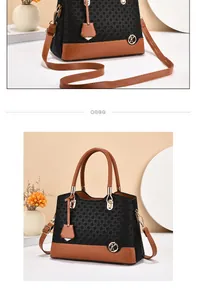Detail view of woven contrast handbag with leather handle and metallic K logo accent