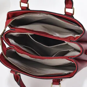 Borsa tote rossa in pelle granata con tre scomparti e chiusura a zip per donna