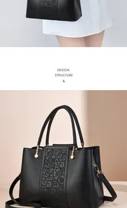 Detail of elegant black embossed floral handbag with pearl charms and gold hardware