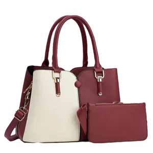 Set borsa da donna due pezzi con tote bordeaux e portafoglio coordinato in contrasto