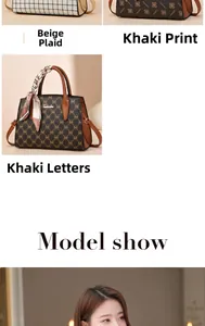 Detail shot of vintage tote bags in plaid and monogram patterns with silk scarf accents