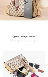 Large capacity beige handbag showing storage for phone, umbrella and cosmetics