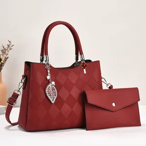 Women Fashion PU Leather Quilted Top Handle Bag And Matching Small Wallet Shoulder Crossbody Bag Shell Satchel For Daily Use