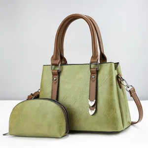Ensemble Sac à Main et Porte-Monnaie en Cuir PU pour Femmes Mode Surpiqûres Sac à Bandoulière Tote pour Quotidien