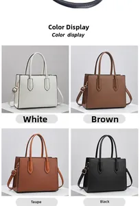 Four colors display of large capacity Saffiano leather totes in white brown tan and black