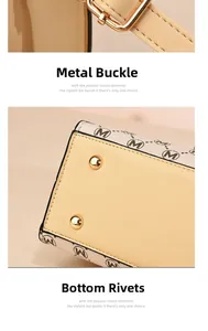 Detail of adjustable gold buckle and anti-wear bottom studs on yellow leather bag
