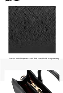 Detail of Saffiano textured fabric and interior zipper compartment of the black tote bag