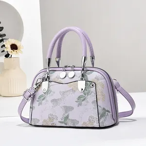 Sac à main lavande à imprimé floral avec poignées en cuir et bandoulière amovible