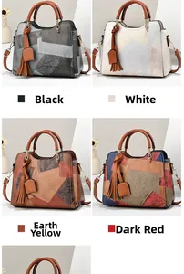 Fashionable middle-aged women handbag set in four vintage patchwork color options