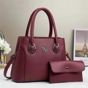 Sac Fourre-Tout pour Femme en Cuir PU avec Texture Litchi Ensemble de 2 Pièces Avec Pochette Sac à Bandoulière Mode Couleur Unie Bureau