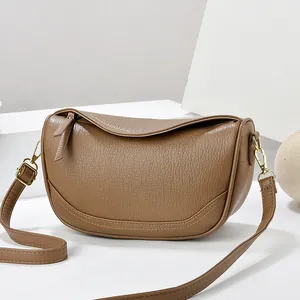 French style dark brown pebble leather half-moon shoulder bag with gold zipper